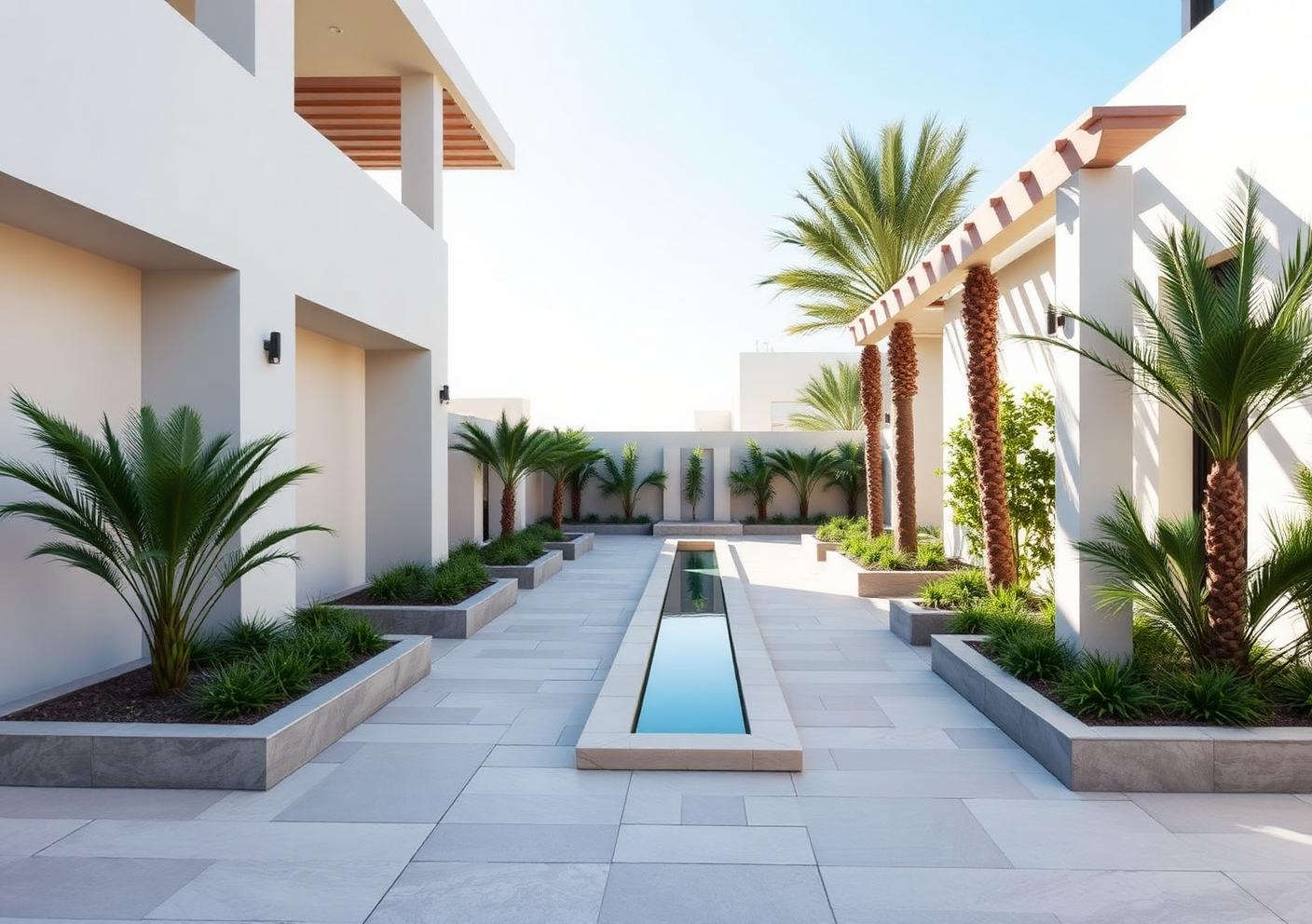 Modern hardscape courtyard with water feature